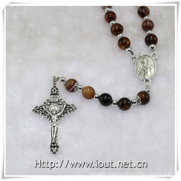 Hot Sell Europe Style Stone Catholic Crucifix Religious Rosary 8mm Natural Colour (IO-cr364)